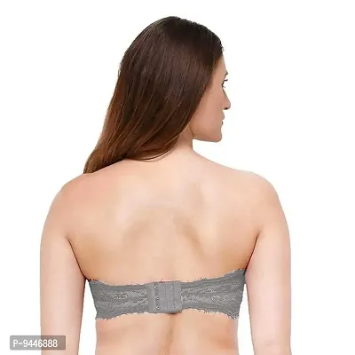 INDIROCKS Women's Lace Padded Wire Free Bandeau Bra-Pack of 3-Black & Grey & Brown-thumb3