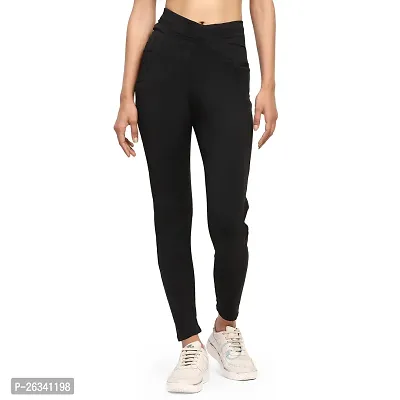 Stylish Black Cotton Spandex Solid Jeggings For Women