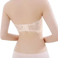 INDIROCKS Women's Spandex Cotton Stretch Lace Push up Wireless Padded Strapless Seamless Bra (Beige, Free Size)-thumb2