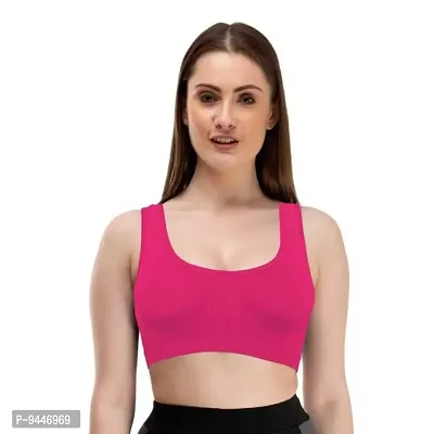 INDIROCKS Women's Nylon Non-Padded Wire Free Sports Sports Bra (P1_AIR_DPINK_Dark Pink_Free Size)