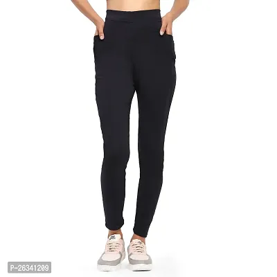 Stylish Black Cotton Spandex Solid Jeggings For Women