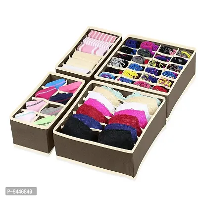 Closet Underwear Organizer Drawer Divider 4 Set, Fabric Foldable Cabinet Closet Bra Organizers and Storage Boxes for Storing Socks, Underpants Panties,Ties Divider - Brown
