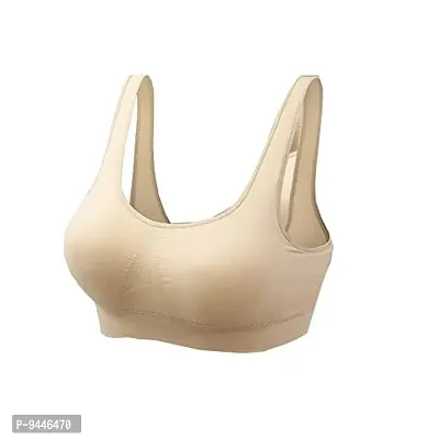 INDIROCKS Women Yoga Bra Running Bra Sports Bra Stretchable Non-Padded and Non-Wired Bra for Women/Girls, Freesize Beige