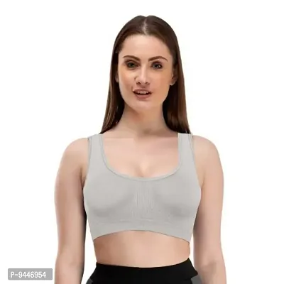 INDIROCKS Women's Nylon Non-Padded Wire Free Sports Sports Bra (P1_AIR_GREY_Grey_Free Size)