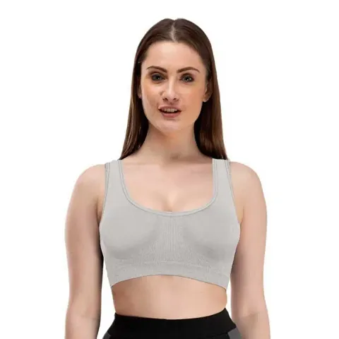 INDIROCKS Women's Nylon Non-Padded Wire Free Sports Sports Bra (P1_AIR_GREY_Grey_Free Size)