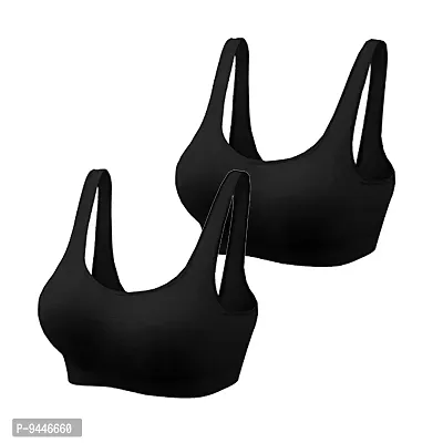 INDIROCKS Women's Nylon Blend Non Padded Wire Free Sports, Seamless Bra (AIR-P2-BLACK_Black_Free Size)