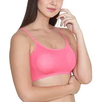 INDIROCKS Women Padded Cotton Sports 6 Strap Fancy Bra Full Adjustable Straps Women's Women's Bralette (28 to 36) Size, (Removable Pad)-Pink-thumb2