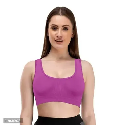 INDIROCKS Women's Nylon Non-Padded Wire Free Sports Sports Bra (P1_AIR_PUR_Purple_Free Size)-thumb0