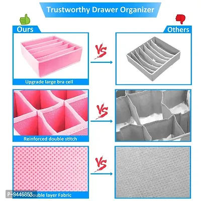 Closet Underwear Organizer Drawer Divider 4 Set, Fabric Foldable Cabinet Closet Bra Organizers and Storage Boxes for Storing Socks, Underpants Panties,Ties Divider - Pink-thumb4