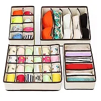 Closet Underwear Organizer Drawer Divider 4 Set, Fabric Foldable Cabinet Closet Bra Organizers and Storage Boxes for Storing Socks, Underpants Panties,Ties Divider- Beige-thumb3