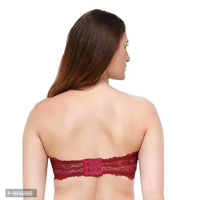 INDIROCKS Women's Lace Padded Wire Free Bandeau Bra-Pack of 3-Black & Beige & Red-thumb4