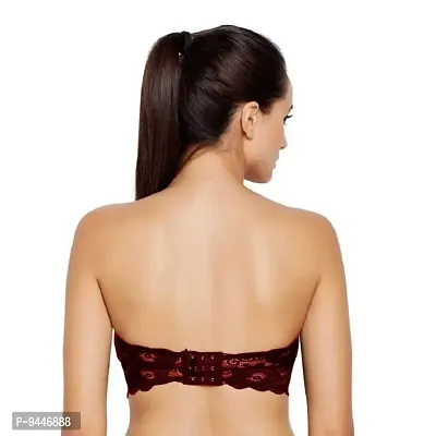 INDIROCKS Women's Lace Padded Wire Free Bandeau Bra-Pack of 3-Black & Grey & Brown-thumb4