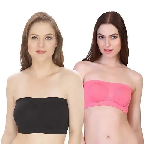 INDIROCKS Women's Non-Padded, Non-Wired Seamless Tube Bra (Free Size)- Pack of 2