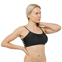 INDIROCKS Gdeals Women Padded Cotton Sports 6 Strap Fancy Bra Full Adjustable Straps for Women's Girl's Bralette (30 to 36) Size, (Removable Pad) Black-thumb2