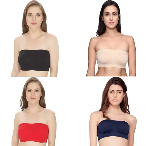 INDIROCKS Women's Non-Padded, Non-Wired Seamless Tube Bra (Free Size)- Pack of 4