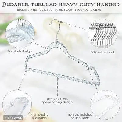 RAJA DHIRAJ Clear Acrylic Plastic Glitter Coat Hanger Bling Space Saving Suit Hangers Heavy Duty Clothes Hanger with Swivel Hook Non Slip Notches for Adult Closet-thumb3