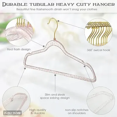 RAJA DHIRAJ Clear Acrylic Plastic Glitter Coat Hanger Bling Space Saving Suit Hangers Heavy Duty Clothes Hanger with Swivel Hook Non Slip Notches for Adult Closet-thumb3