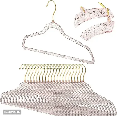 RAJA DHIRAJ Clear Acrylic Plastic Glitter Coat Hanger Bling Space Saving Suit Hangers Heavy Duty Clothes Hanger with Swivel Hook Non Slip Notches for Adult Closet