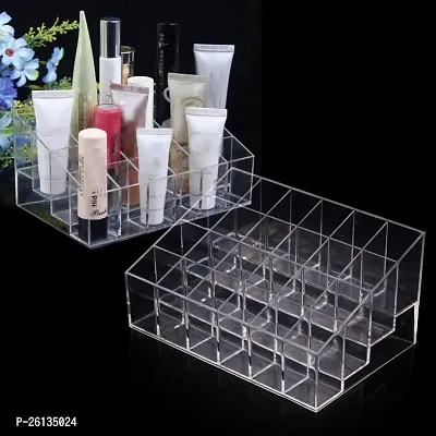 TAKSH ENTERPRISE (24 Lipstick Stand Cross) 24 Grid Squares Trapezoid Holder Lipstick Lip Gloss Nail Polish Shelf Stand Case Organizer Cosmetic Shelf Tool Lipstick Holder Case Acrylic Material Box-thumb3