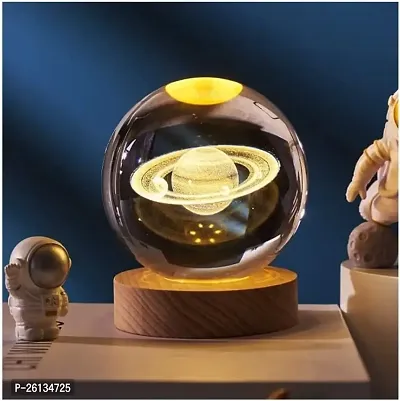 RAJA DHIRAJ 3D Planet Crystal Ball,3D Crystal Ball Night Lamp,Romantic Universe Planet Sphere with Wood LED Light Base Kid Education Decorative Glass Ball