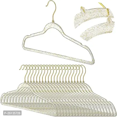 RAJA DHIRAJ Clear Acrylic Plastic Glitter Coat Hanger Bling Space Saving Suit Hangers Heavy Duty Clothes Hanger with Swivel Hook Non Slip Notches for Adult Closet