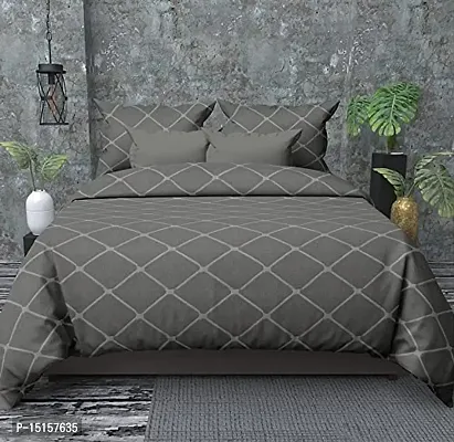 Vivan TRADING 300TC Glace Cotton Double Bedsheet with 2 Pillow Cover London Berry Small Check Print(Grey)-thumb0