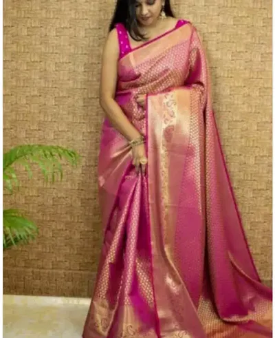 Stylish Silk Blend Zari Saree With Blouse Piece For Women