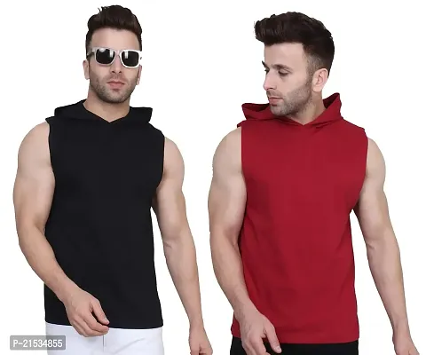 HOT BUTTON Solid Sleeveless Gym Vest Hoodie for Men - Stylish Workout  Sleeveless Hooded T-Shirt