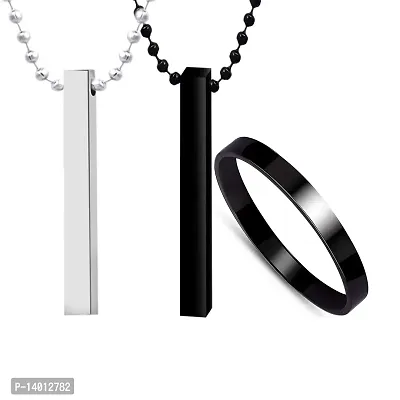 Buy Stylish Silver- Black 3D Vertical Bar Cuboid Stick Locket Pendant  Necklace Silver, Rhodium Alloy Locket Set (KDB-2392201)