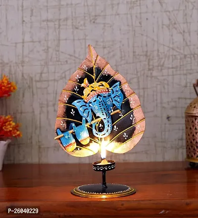 DESERT ART Iron Pan Ganesha T Light Showpiece in Blue Color