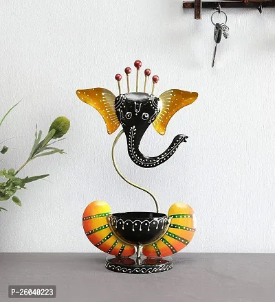 DESERT ART Black and Orange Handpainted Iron Ganesha Diya,Tlight or Deepak 16.51 X12.7 X27.94 CM