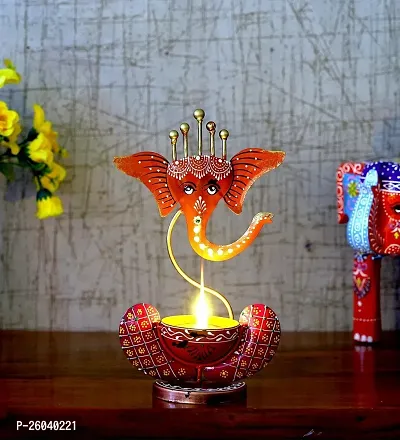 DESERT ART Iron Ganesh T Light in Saffron-thumb0