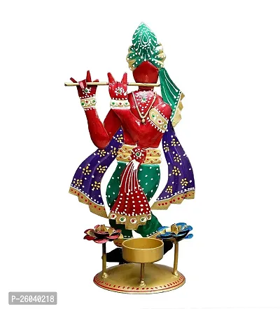 DESERT ART Iron Red Colour Krishna Showpiece with Diya and Incense Holder