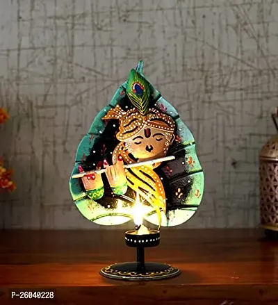 DESERT ART Iron Pan Krishna T Light Showpiece in Golden Color