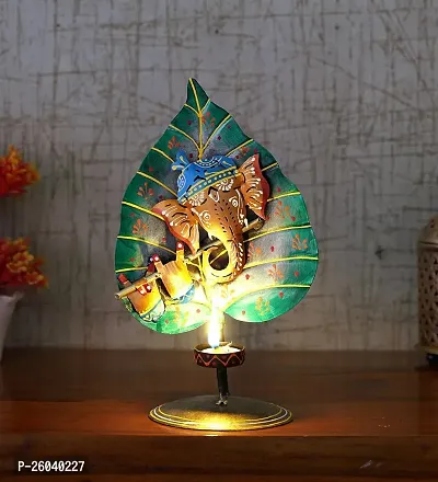 DESERT ART Iron Pan Ganesha T Light Showpiece in Yellow Color