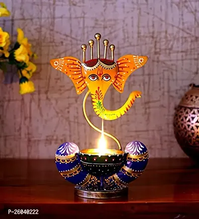 DESERT ART Iron Ganesh T Light in Yellow