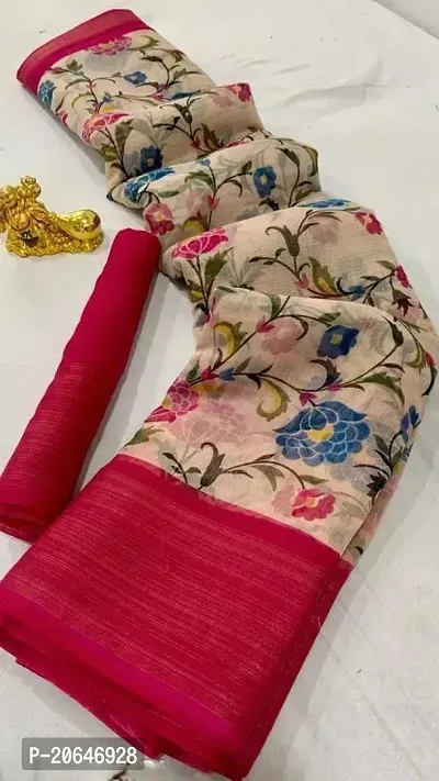 Beautiful Cotton Pink Saree with Blouse piece