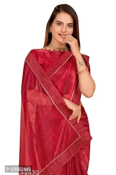 Vragi New Zari Printed Lace Designer Silk Saree With Unstitched Bluse Piece For Women's (Red)-thumb0