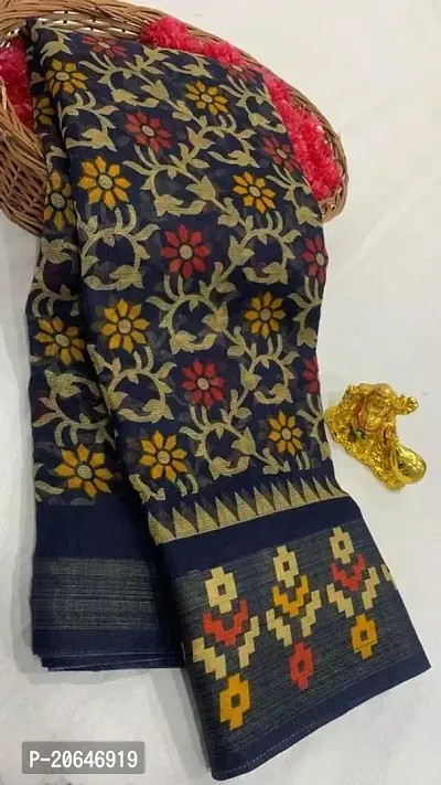 Beautiful Cotton Navy Blue Saree with Blouse piece