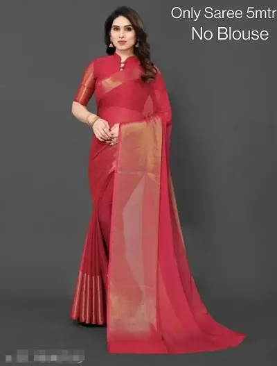 Chiffon Solid Gold Patta Sarees with Blouse piece