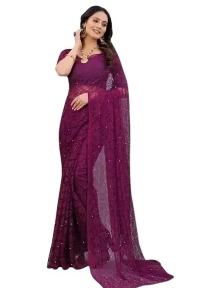 Vragi Women's Casual Wear Net Saree With Unstitched - Blouse Piece