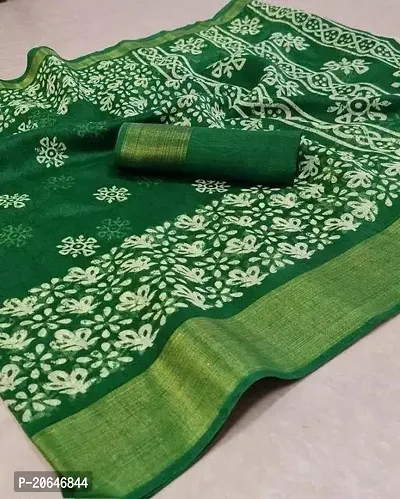 Beautiful Cotton Green Saree with Blouse piece