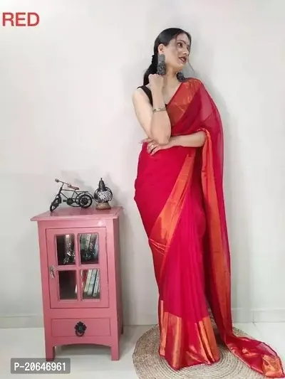 Beautiful Chiffon Red Saree with Blouse piece