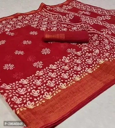 Beautiful Cotton Red Saree with Blouse piece