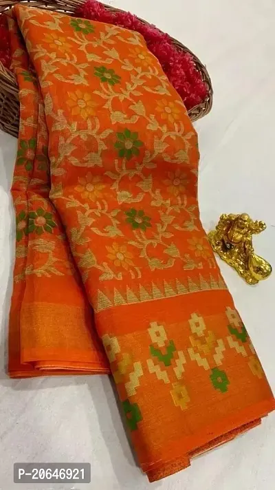 Beautiful Cotton Orange Saree with Blouse piece