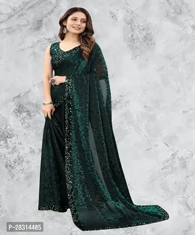Stylish Lycra Green Sequinned Saree with Blouse piece