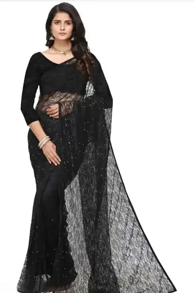 Trendy Net Bollywood Jacquard Sarees With Blouse Piece