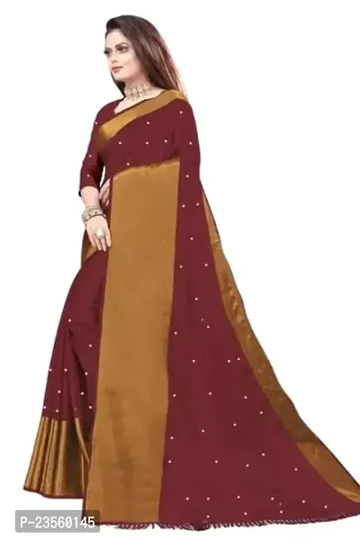 Vragi Newly Launched Casual Wear Mirror Work Saree With Unstitched Blouse Piece For Womens (Maroon)-thumb0