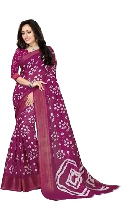 Vragi Trendy Casual Wear Cotton Blend Bhandhani Saree With Unstitched Blouse Piece