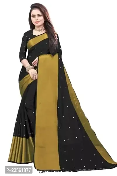 Vragi Newly Launched Casual Wear Mirror Work Saree With Unstitched Blouse Piece For Womens (Black)